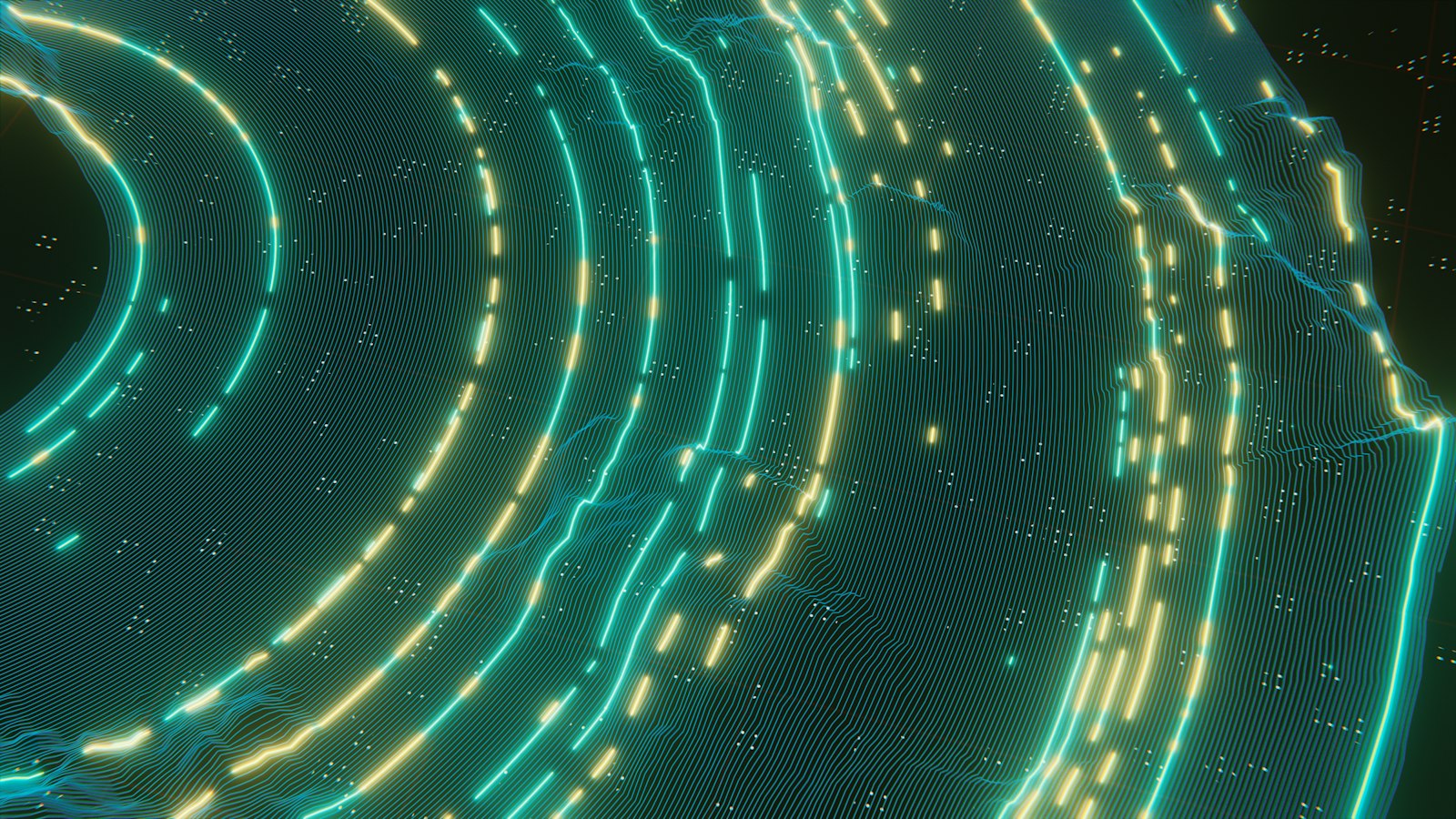 Abstract glowing teal and yellow data rings