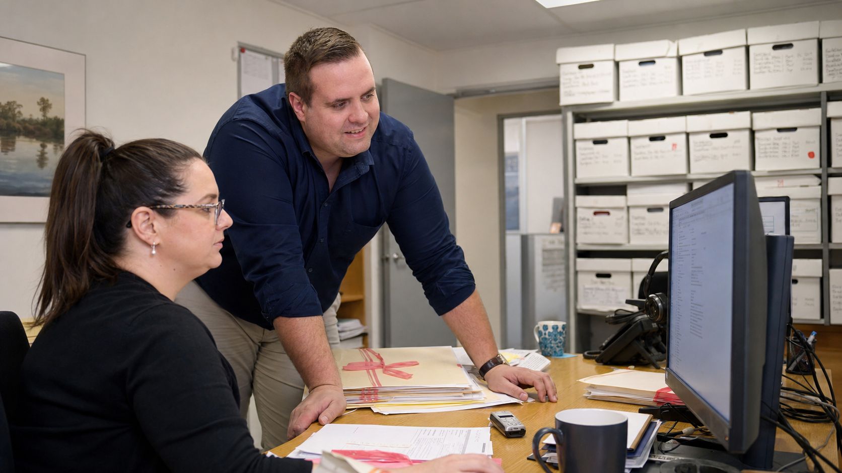 Legal professionals reviewing confidential matter files